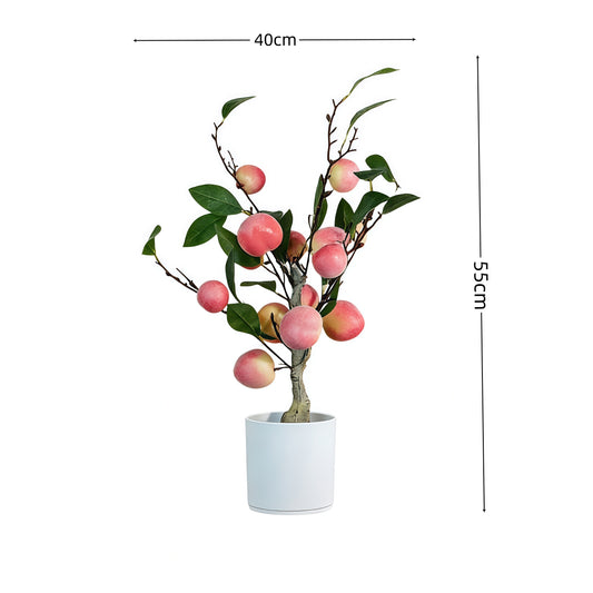 High-end Artificial Peach Bonsai Home Green Plant Decoration Balcony Decor Potted Plant