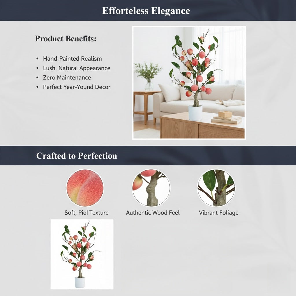 High-end Artificial Peach Bonsai Home Green Plant Decoration Balcony Decor Potted Plant