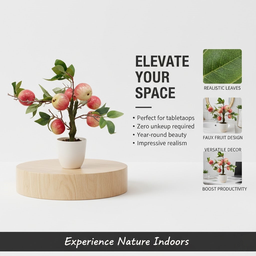High-quality artificial apple tree potted plant for home decoration, artificial greenery in a pot.