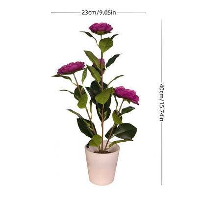 Artificial Camellia with Pot - Red, Pink, White, Blue, Purple, Yellow, Orange, with Pot