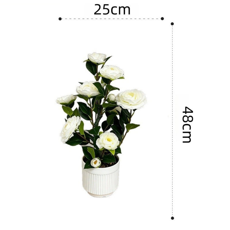 High-Quality Artificial Camellia Potted Plant for Office and Home Decoration