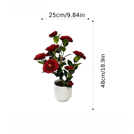 High-Quality Artificial Camellia Potted Plant for Office and Home Decoration