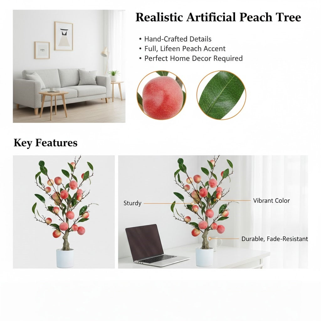 High-end Artificial Peach Bonsai Home Green Plant Decoration Balcony Decor Potted Plant