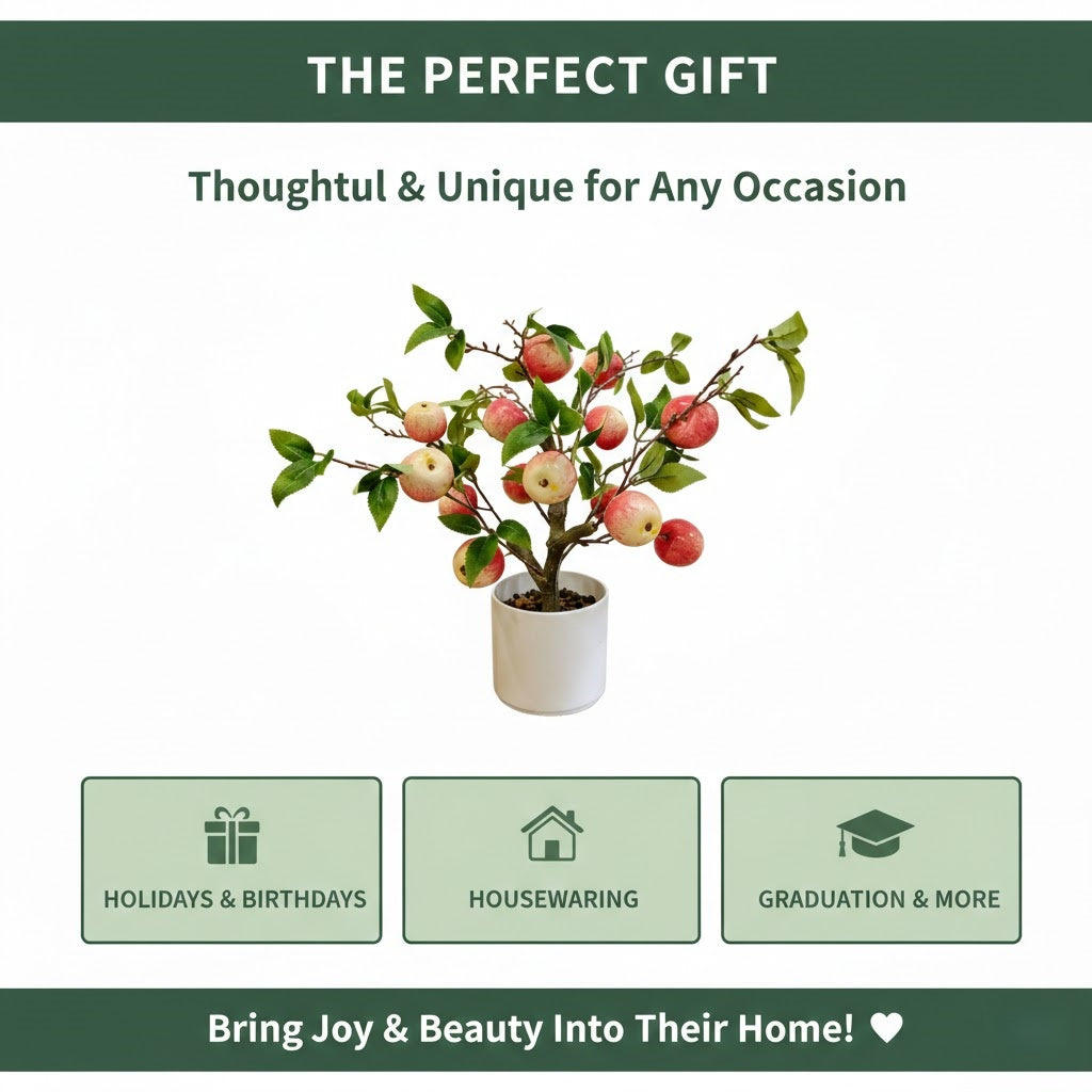 High-quality artificial apple tree potted plant for home decoration, artificial greenery in a pot.