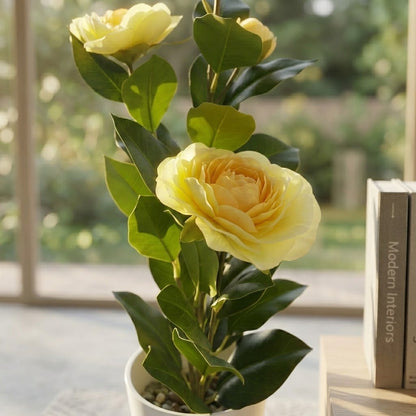 Artificial Camellia with Pot - Red, Pink, White, Blue, Purple, Yellow, Orange, with Pot