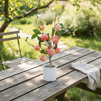 High-end Artificial Peach Bonsai Home Green Plant Decoration Balcony Decor Potted Plant