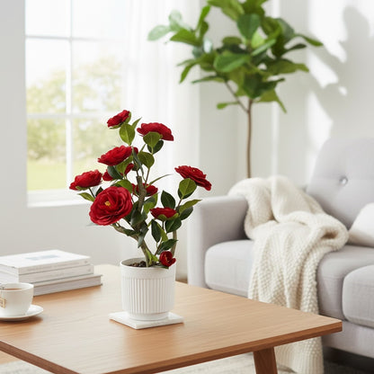 High-Quality Artificial Camellia Potted Plant for Office and Home Decoration
