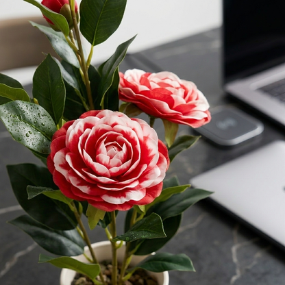 Artificial Camellia with Pot - Red, Pink, White, Blue, Purple, Yellow, Orange, with Pot