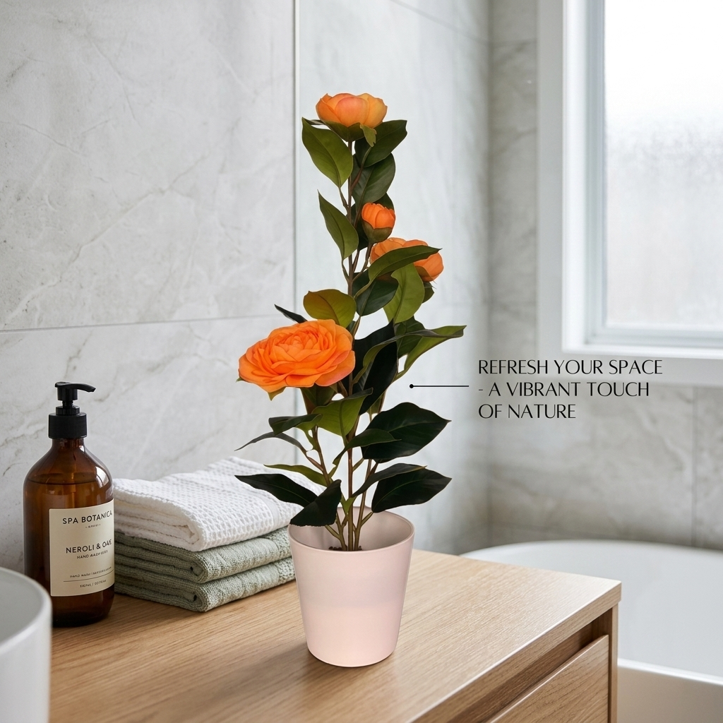 Artificial Camellia with Pot - Red, Pink, White, Blue, Purple, Yellow, Orange, with Pot