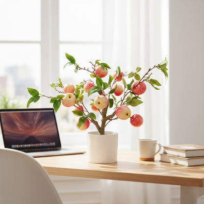 High-quality artificial apple tree potted plant for home decoration, artificial greenery in a pot.
