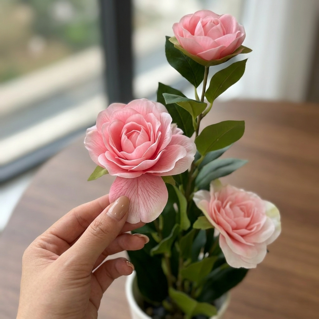 Artificial Camellia with Pot - Red, Pink, White, Blue, Purple, Yellow, Orange, with Pot