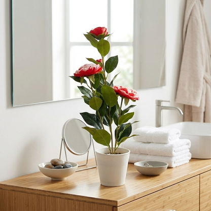Artificial Camellia with Pot - Red, Pink, White, Blue, Purple, Yellow, Orange, with Pot