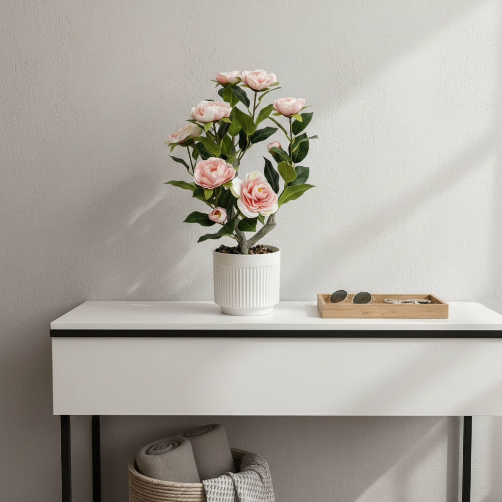 High-Quality Artificial Camellia Potted Plant for Office and Home Decoration
