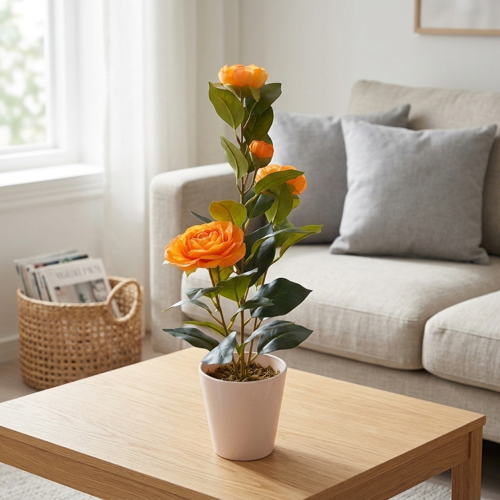 Artificial Camellia with Pot - Red, Pink, White, Blue, Purple, Yellow, Orange, with Pot
