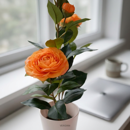 Artificial Camellia with Pot - Red, Pink, White, Blue, Purple, Yellow, Orange, with Pot