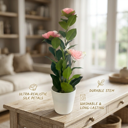 Artificial Camellia with Pot - Red, Pink, White, Blue, Purple, Yellow, Orange, with Pot