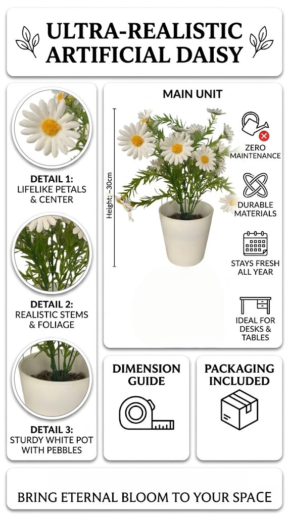 Artificial Daisy Potted Plant for Home and Garden Decoration