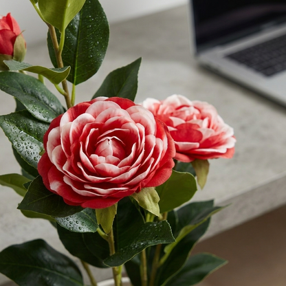 Artificial Camellia with Pot - Red, Pink, White, Blue, Purple, Yellow, Orange, with Pot