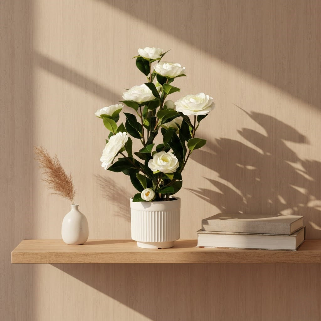 High-Quality Artificial Camellia Potted Plant for Office and Home Decoration