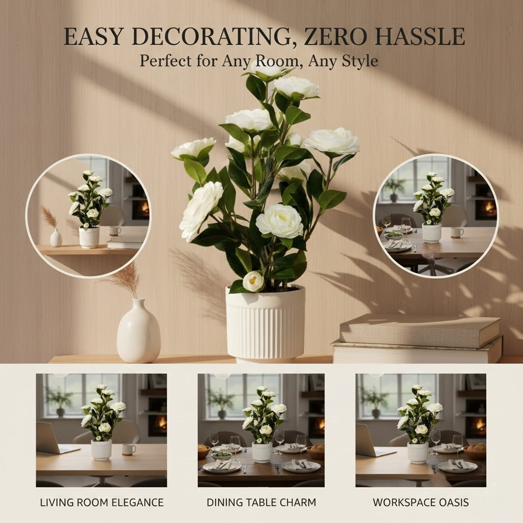 High-Quality Artificial Camellia Potted Plant for Office and Home Decoration