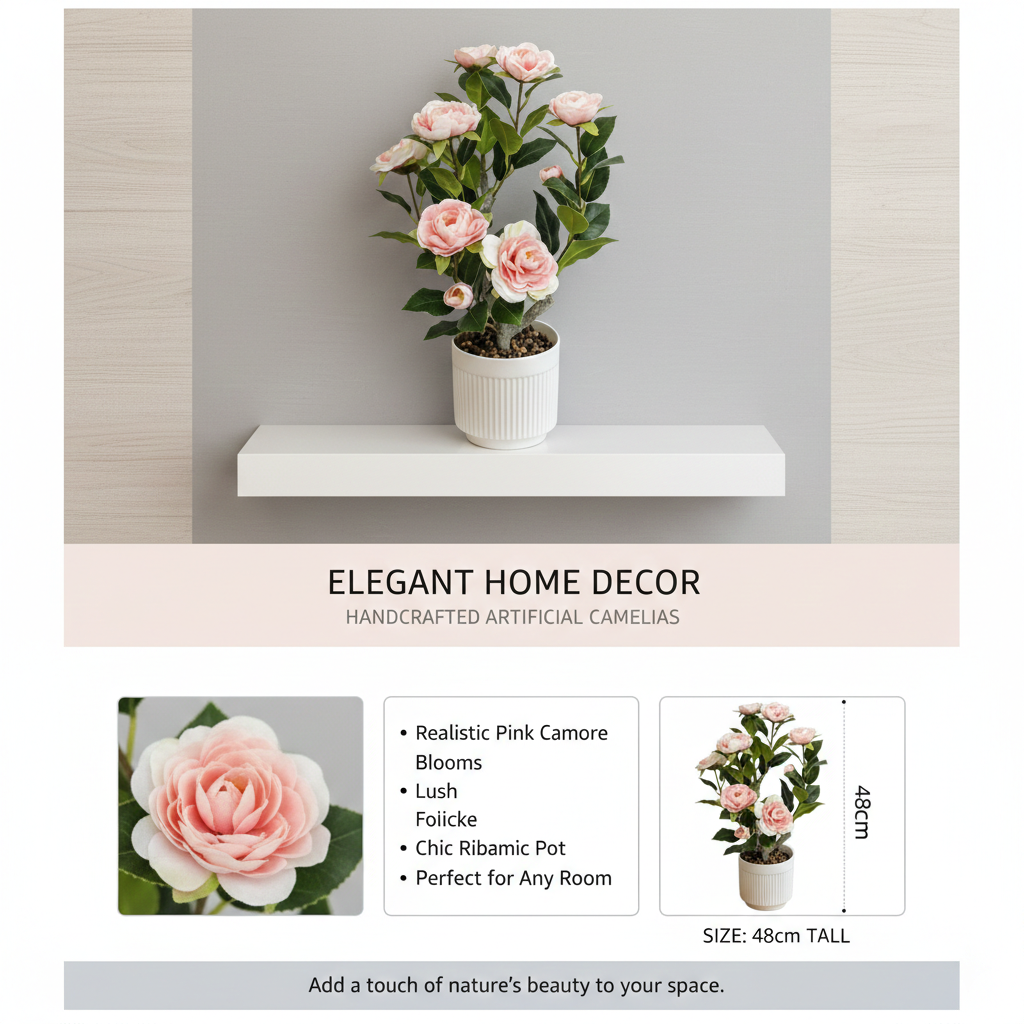 High-Quality Artificial Camellia Potted Plant for Office and Home Decoration
