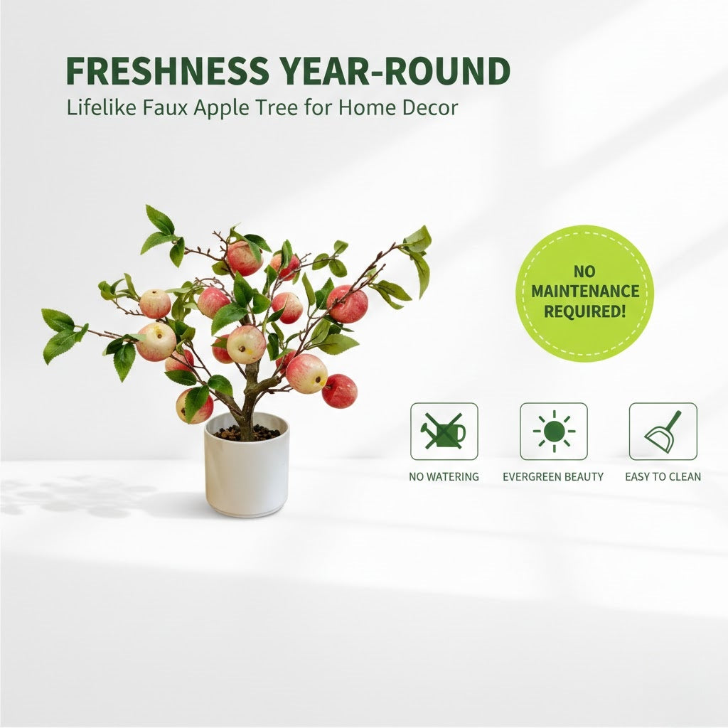 High-quality artificial apple tree potted plant for home decoration, artificial greenery in a pot.