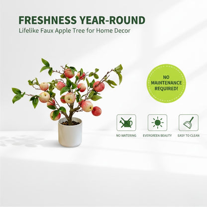 High-quality artificial apple tree potted plant for home decoration, artificial greenery in a pot.