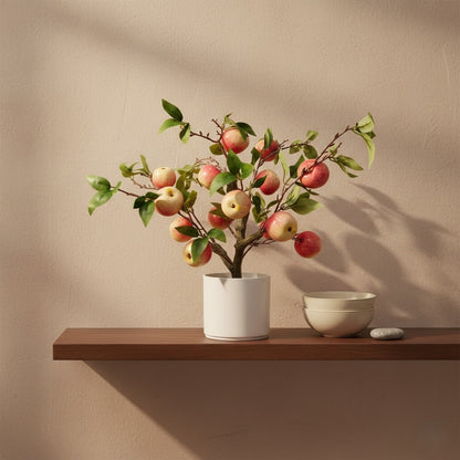 High-quality artificial apple tree potted plant for home decoration, artificial greenery in a pot.
