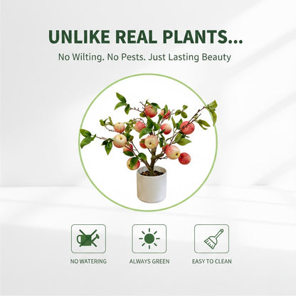 High-quality artificial apple tree potted plant for home decoration, artificial greenery in a pot.