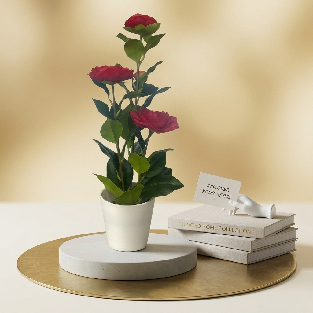 Artificial Camellia with Pot - Red, Pink, White, Blue, Purple, Yellow, Orange, with Pot