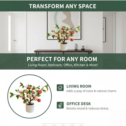 High-quality artificial apple tree potted plant for home decoration, artificial greenery in a pot.
