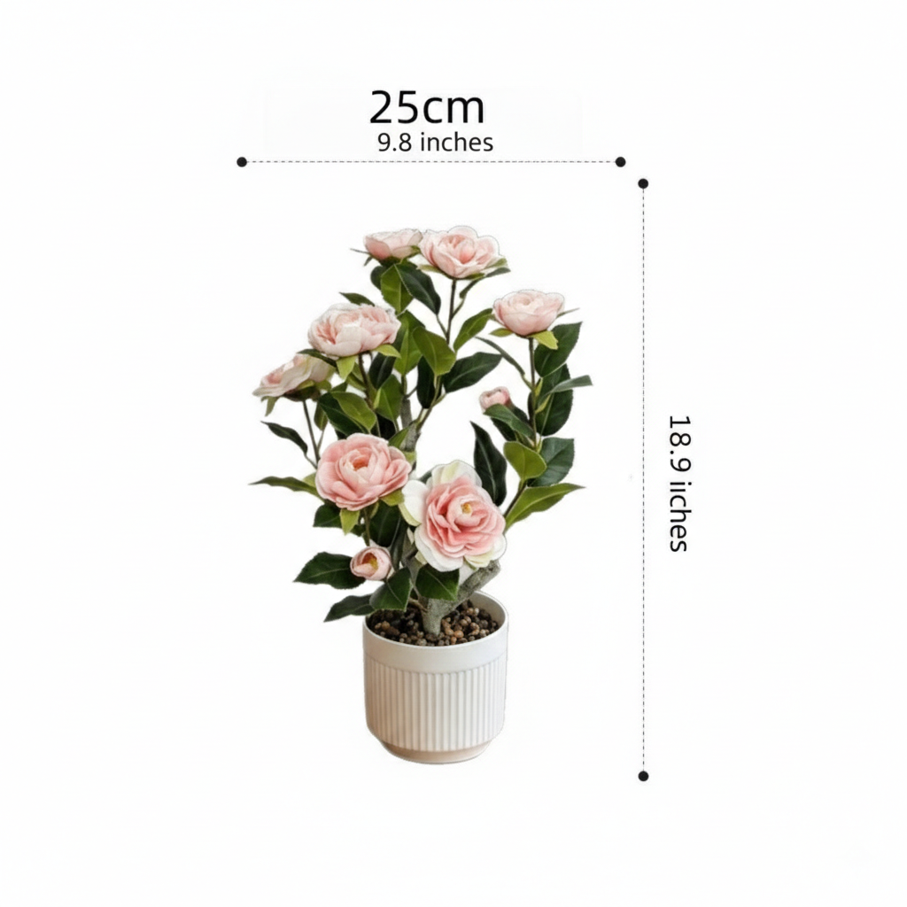High-Quality Artificial Camellia Potted Plant for Office and Home Decoration