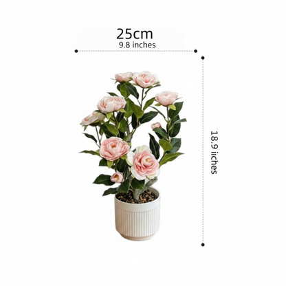 High-Quality Artificial Camellia Potted Plant for Office and Home Decoration