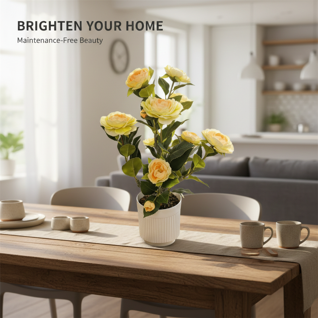 High-Quality Artificial Camellia Potted Plant for Office and Home Decoration