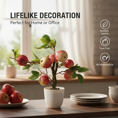High-quality artificial apple tree potted plant for home decoration, artificial greenery in a pot.